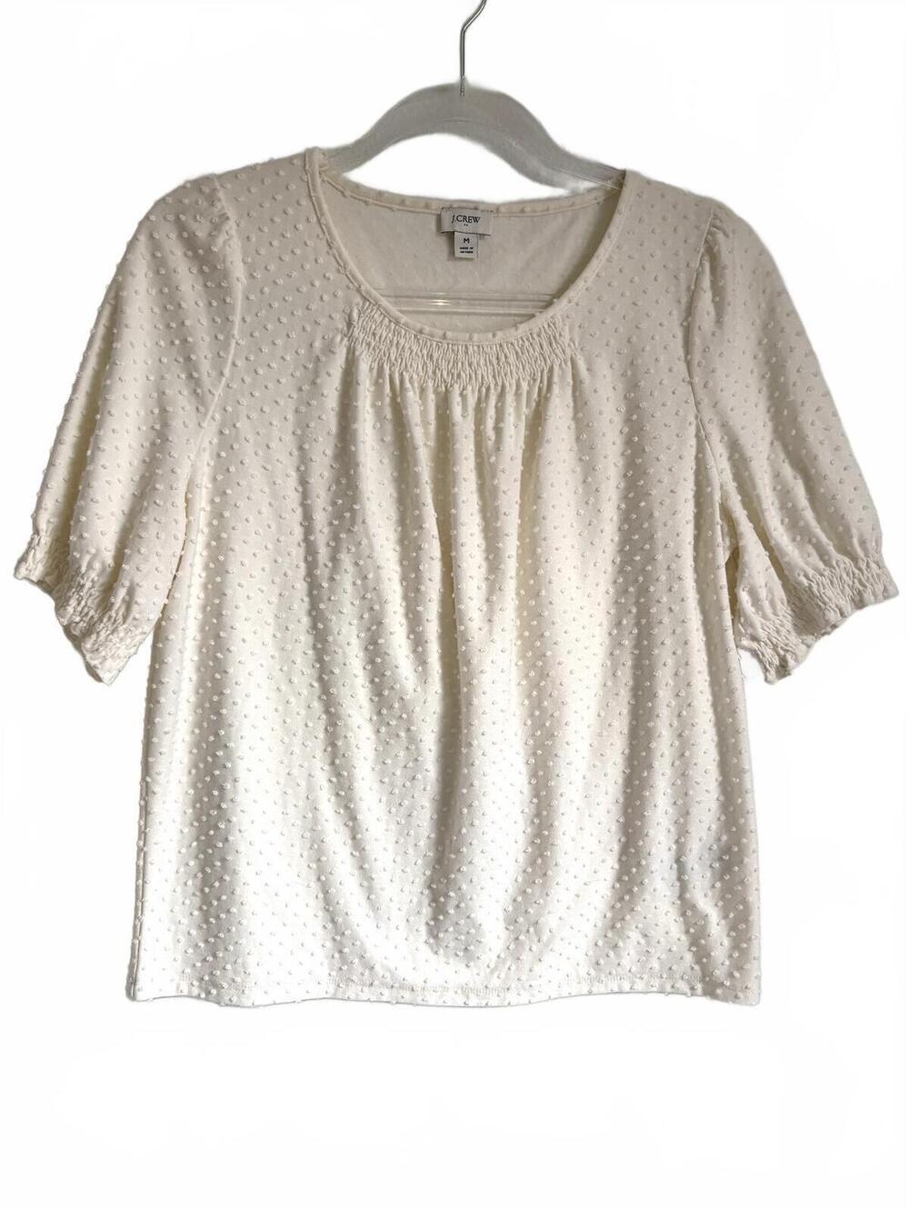 J.Crew | Women’s Short Sleeve Cream Swiss Dot Soft Knit Scoop Neck Shirt Size M